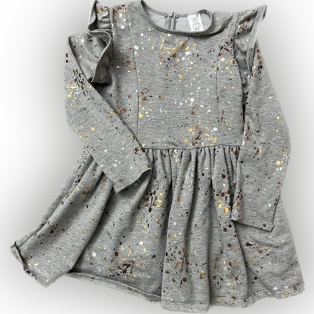 Gold Splatter Paint Long Sleeve Dress Size 6